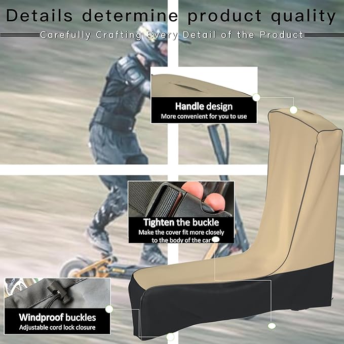 Electric Scooter Cover Waterproof Outdoor - 300W-3000W All Season Universal Fit, Heavy Duty Oxford Fabric, Dustproof Windproof, Better Fit Design (Khaki & Black, 54X28X52)