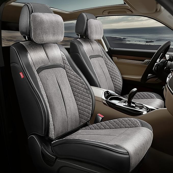 Auto Dynasty Car Seat Covers Full Set, Automotive Seat Covers for Cars Breathable Waterproof, Universal Anti-Slip Car Interior Protectors Compatible Airbag Fit Most Cars, Gray, Voris Series