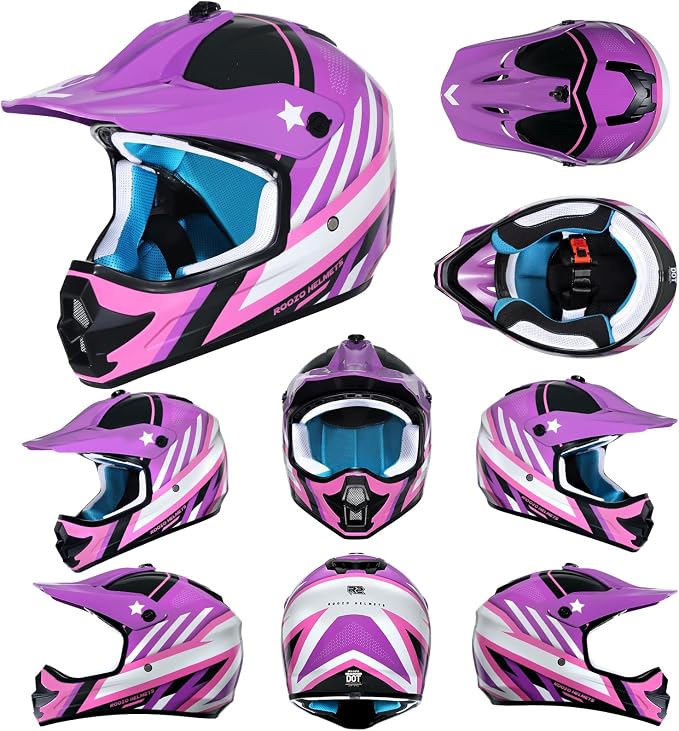 Youth Dirt Bike Helmet DOT Approved, Kids Motocross Full Face Helmet with Adjustable Goggles Riding Gloves & Storage Bag, Off-Road Sport Gear Set for Boys Girls ATV UTV
