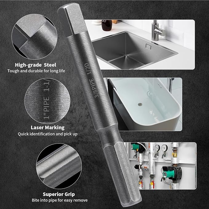 Pipe Extractor Set, 9-Piece Heavy Duty Steel Broken Pipe Extractors and 8 Piece Spline Lug Nut Socket Set