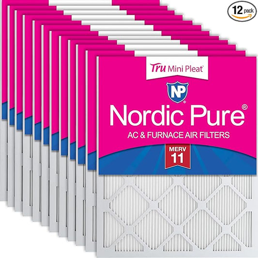 Nordic Pure 10x20x1 (Actual Size: 9 1/2 x 19 1/2 x 3/4) Tru Mini Pleat MERV 11 AC Furnace Air Filters – 2.5X More Media for Extended Durability & Superior Filtration - 12 Pack