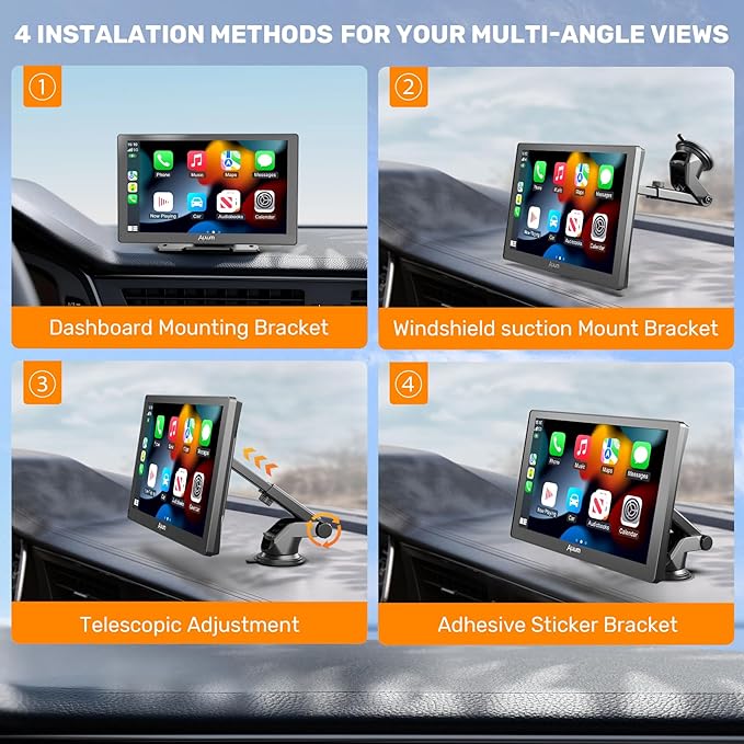 Wireless Apple Carplay Screen for Car, 9" HD Touchscreen Portable Car Stereo with Android Auto, Backup Camera, Mirror Link, GPS Navigation, Voice Control, AUX - Compatible with All Vehicles