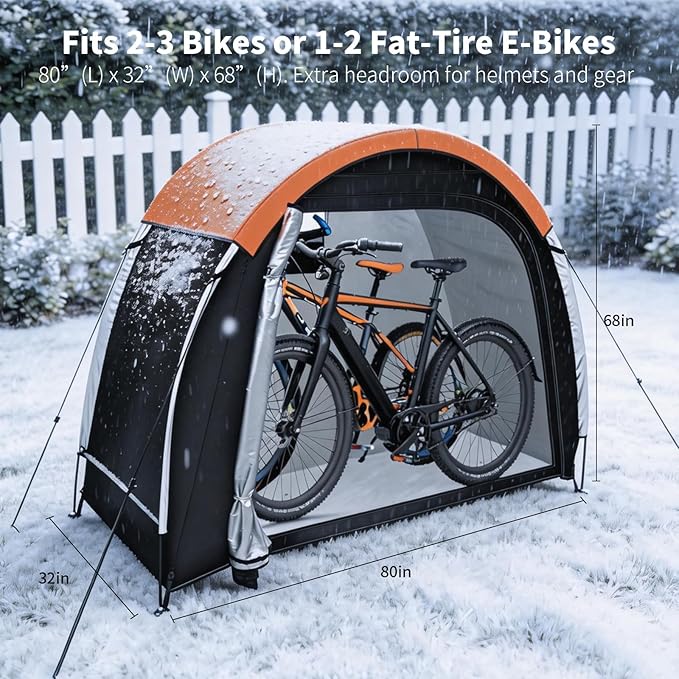 Bike Storage Tent with Rain Cover & Mesh Window, PU5000 Waterproof Bike Shed for 2-3 Bikes, Portable Outdoor Storage Shelter for Bicycle, Motorcycle, Lawn Mower, Garden Tools (6.6x2.6x5.6FT)