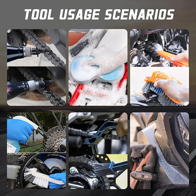 Pro: Conquer Grime! Motorcycle Chain Clean & Lube Kit - 350ml Powerful Degreaser, 120ml Smooth Wet Lube, Brushes, Scrubber, Towel Complete Tools Set