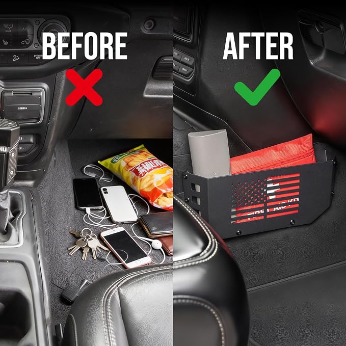 Center Console Organizer for Jeep Wrangler JL Gladiator JT, 2-Pack | Side Stainless Steel Car Storage Box with American Flag, Car Armrest Storage Box for Phone Keys Cards
