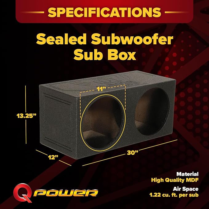 Q Power QBomb QBOMB12S Dual 12" Sealed Port Subwoofer Sub Box w/Bedliner Spray