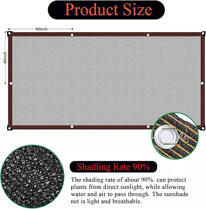 Shade Cloth - Garden Shade Mesh Netting with Grommets Outdoor Sun Shade Cover for Pergola Patio Plants Greenhouse Chicken Coop Black Shading Rate 70% -90% (10X40FT)