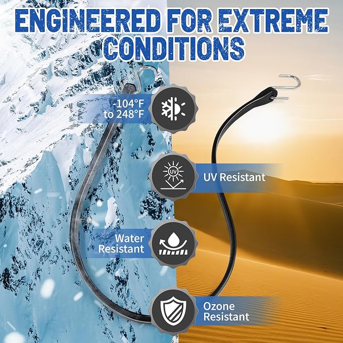 Bungee Cords with Hooks (10 Pack) – 10", 15", 21", 31" Heavy Duty EPDM Rubber Tarp Straps, Max Stretch 2X, Load 180+ LBS, Crimped S Hooks for Cargo, Trucks, Camping, Outdoor Use