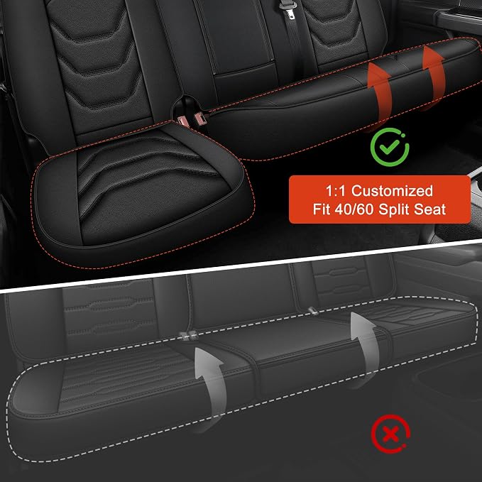 for Ford F150 SuperCrew Seat Covers 2009-2026 Full Set All Trims | Custom Leather F250/F350/F450 Seat Covers 2017-2026 XL XLT Lariat Platinum King Rach Limited Airbag Safe Full Waped, Black