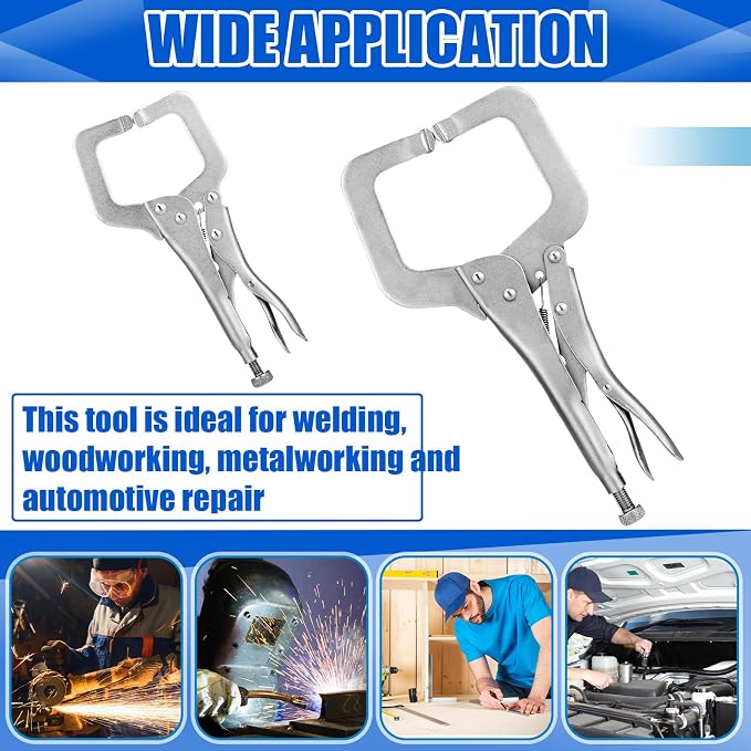 Yexiya 16 Pack 11 Inch 6 Inch Locking C Clamp Locking Pliers Adjustable Welding Clamp Heavy Duty Alloy Steel with Regular Tip for Woodworking Shop Home Farm