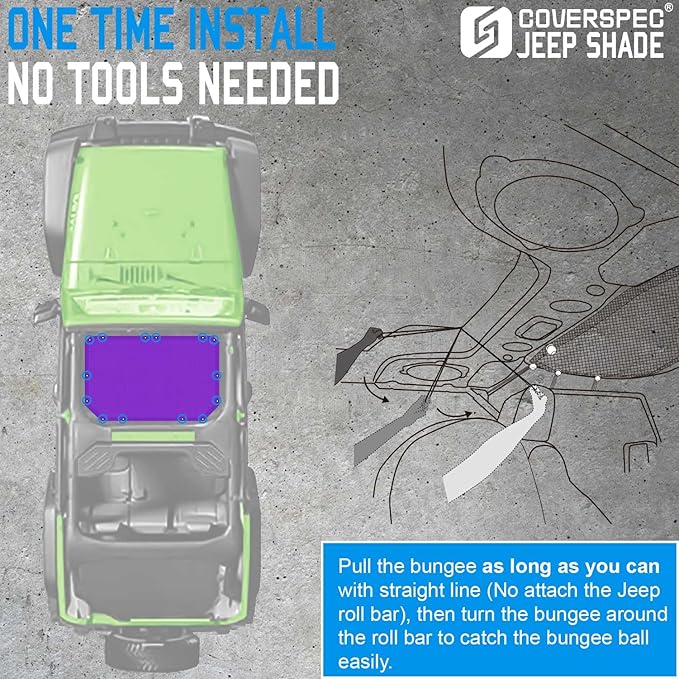 JK Sun Shade Top Compatible with Jeep Wrangler JKU (2007-2018) - Front Mesh Sunshade for Jeep - Blocks UV, Wind, Noise - Bikini JKkini Top Roof Cover for Sport S, Sahara, Rubicon (Purple)