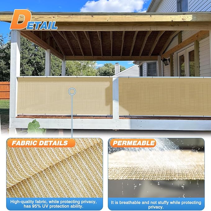 TANG Sun Shade Fabric Roll 8'x51' Shade Cloth for Garden Beige HDPE Mesh Shading Pergola Cover Replacement Canopy, 95% Blockage Sunshades for Outdoor Patio Backyard Plant