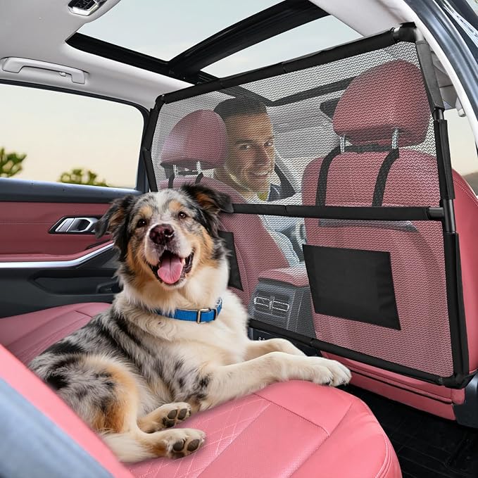 Dog Barrier for Truck, 56" Dog Car Barrier Behind Front Seat, Escape-Proof Back Seat Divider & Trunk Cargo Gate, Durable Heavy Duty Pet Gate Net for Truck, SUV & Large Vehicles