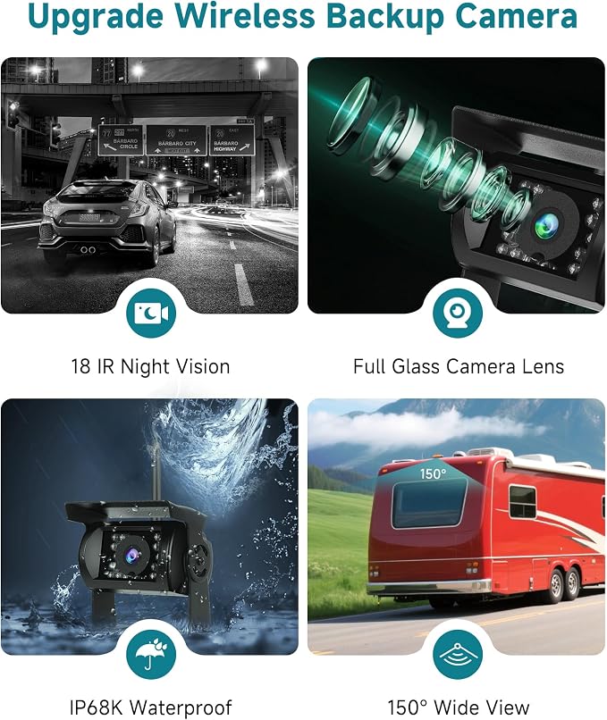 Wireless Backup Camera Kit, Sellrich Reverse Camera with 7 Inch 1080P IPS Monitor 2 Cameras, Support DIY Parking Line BSD Image Flip IR Night Vision Waterproof Rear View Camera