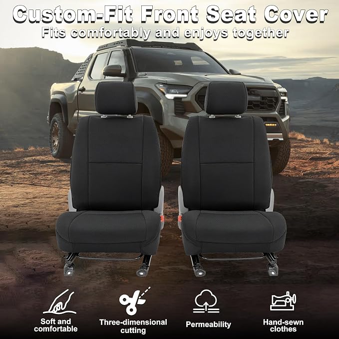 Bench Seat Covers for Toyota Tacoma Crew Cab 2005 2006 2007 2008 2009 2010 2011 2012 2013 2014 2015 Heavy Duty Cloth Protector Accessories with Non-Folding Passenger Seat，Black（Front）