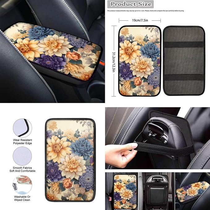 Howilath Boho Mandala Floral Car Front Seat Cover with Steering Wheel Cover/Seatbelt Pads/Armrest Cushion/Keychain/Car Coasters Auto Accessories - 10 Piece