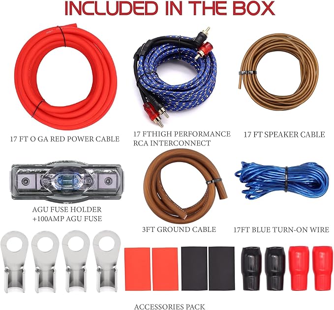 0 Gauge Amp Wiring Kit,3000 Watt Amplifier Sub Installation Kit Make Connections and Brings Power to Your Radio,Subwoofers and Speakers