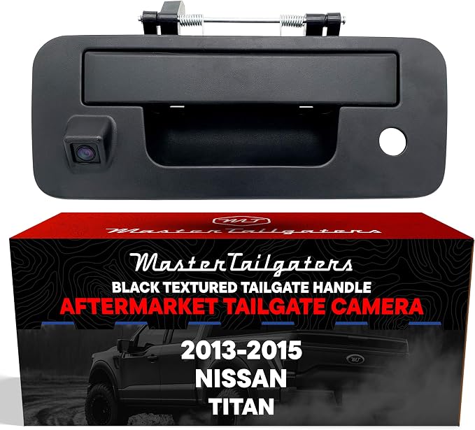 Master Tailgaters Black Tailgate Handle with Backup Camera Replacement for Nissan Titan (2013-2015) | IP68 Waterproof | Parking Grid Lines Available | Easy to Install