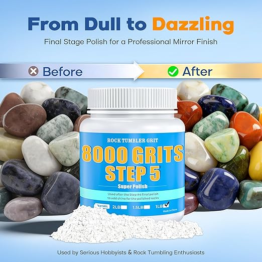 Rock Tumbler 8000 Polishing Grits - Aluminum Oxide, Step 5 Grit - Premium Polish Refill for Final Abrasive Tumbling Powder, 1 Lb Tumbling Media for Stones, Gems, and Glass to Achieve High Shine Finish