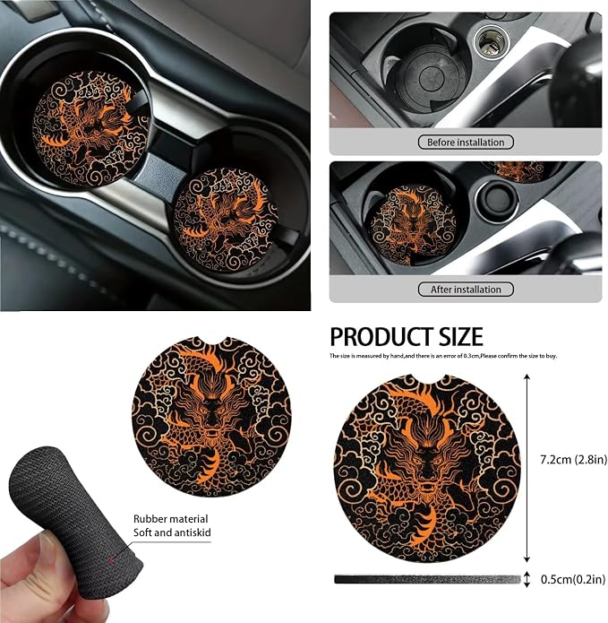 Dragon Print Auto Interior Sets Front Rear Car Seat Covers Steering Wheel Cover Seat Belt Cover Coasters Trash Can Air Outlet Pocket Universal