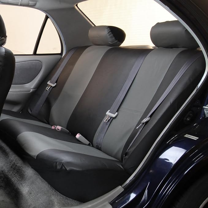 FH Group Automotive Seat Covers PU Leather Full Set Climaproof™ Trimmable Non-Slip Vinyl Floor Mats–Universal Fit for Cars Trucks and SUVs (Gray) PU001114- F11306