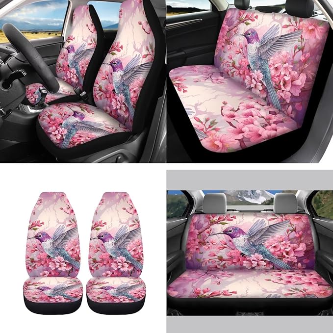Hummingbird Car Seat Cover Accessory,11Pack Auto Seat Covers for Front Back,Universal Fit Most Vehicle Truck SUV,Auto Steering Wheel Cover Seatbelt Pads Keychain Cup Holder Coasters
