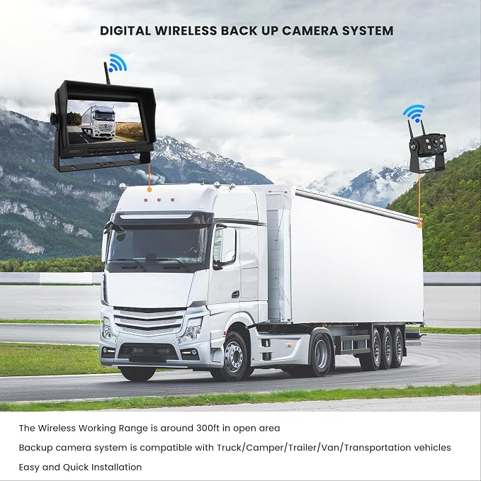 Wireless RV Backup Camera with 7" Monitor – 1080P Night Vision, SD Card Recording, Waterproof for Trailer & Harsh Weather