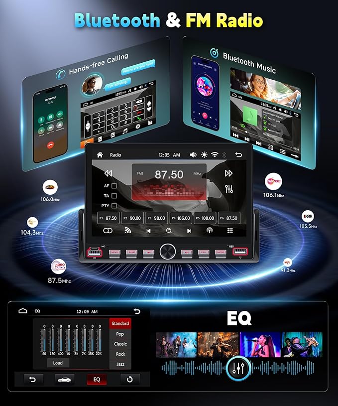 Single Din Car Radio Stereo, 7 inch Touch Screen Radio for Car Stereo Receivers, 1 Din Bluetooth Radio, HD Backup Camera, SWC, Mirror Link, Support FM/EQ/SD/AUX, USB Fast Charging