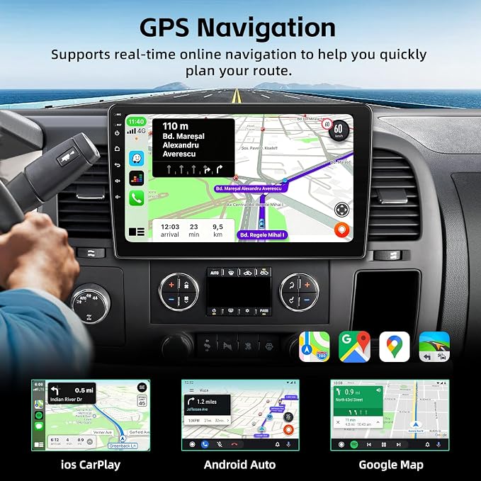 Car Stereo Radio Upgrade for Chevy Silverado 2007-2013 Tahoe GMC Sierra Yukon Replacement Android 15 Head Unit with 10 Inch Touch Screen CarPlay Android Auto Backup Camera(2+64G)