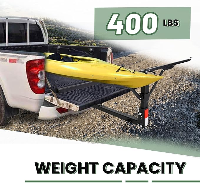 ECOTRIC Truck Bed Extender Design Foldable Pickup Truck Bed Extension 400lb Capacity for Heavy Duty Lumber Ladder Canoe Boat Kayak Long Pipes - Powder Coated Steel