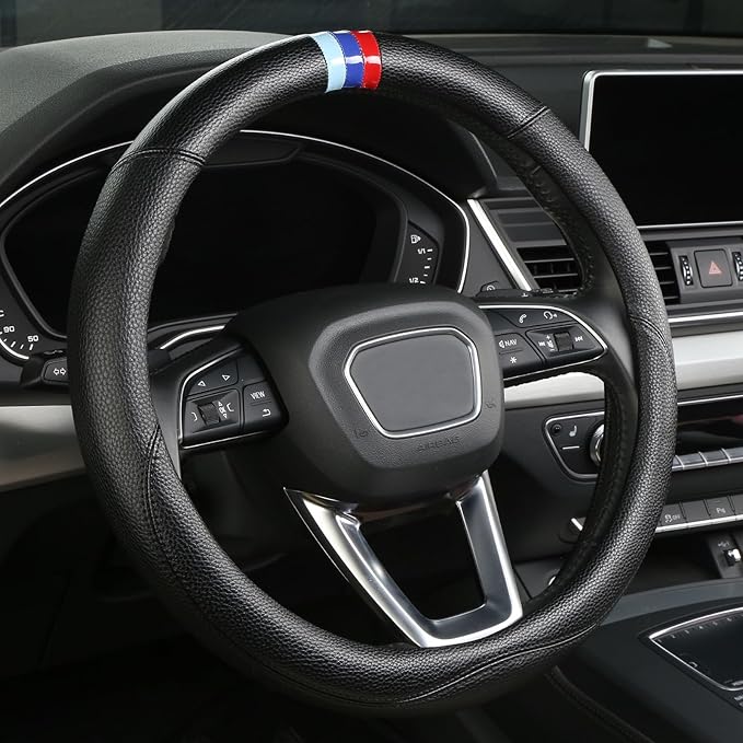 Customized Auto Car Steering Wheel Cover for BMW X1 X2 X3 X4 X5 X6 X7 i3 i4 i5 i8 535i 740Li 335i M3 M4 M5 Z1 Z3 Z4 Z5 (Black)