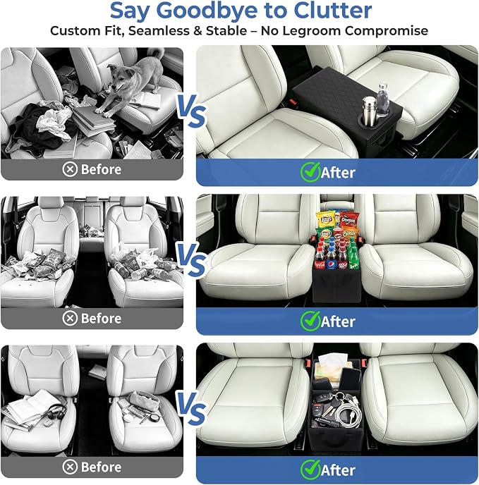 Car Seat Organizer For 2019-2026 Kia Telluride/Subaru Ascent 7 Seater, Car Seat Aisle Storage Box with Cup Holders For Kia 2021-2025 Sorento 6 Seater, Foldable Backseat Console Bin