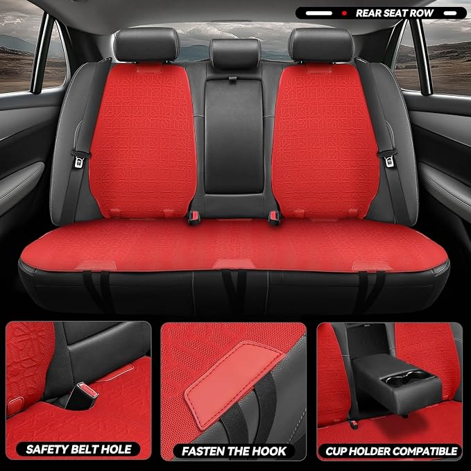 Auto Dynasty Car Seat Covers Full Set, Anti-Slip Automotive Interior Covers, Breathable and Comfort Car Seat Protectors, Airbag Compatible, Universal Fit Most Vehicles, Red (Protex Series)