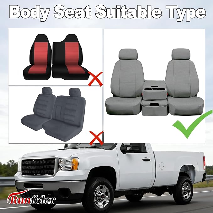 Seat Covers for Chevy Silverado & GMC Sierra 1500/2500HD 2007-2013 Heavy Duty Cloth Protector Interior Accessories，Waterproof & Machine Washable-Gray (Front)