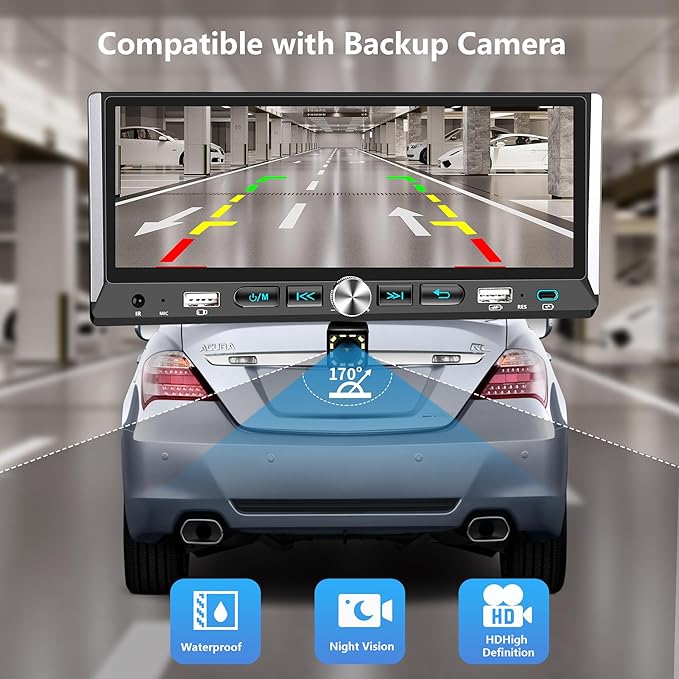 Single Din Car Stereo with Wireless Apple Carplay Android Auto, Car Stereo with 6.9'' Touchscreen Radio,Car Bluetooth Radio,Type-C/Dual USB with Backup Camera,Car MP5