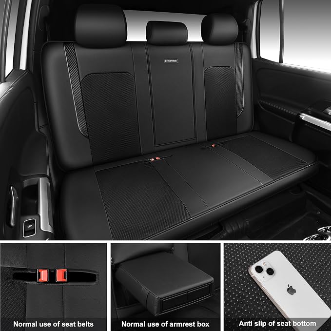 CAR PASS Faux Leather High Back Seat Covers Full Set, Sporty Waterproof Automotive Seat Covers, Anti Slip Airbag Compatible Universal Fit for Most Sedans Trucks Vans Suvs, All Black