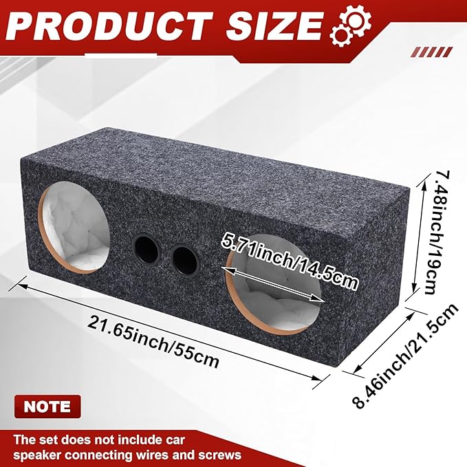 6.5 Inch Car Audio Enclosure Box, Sealed Covered Car Audio Vehicle Speaker Box with 2 Slot Port Vent for Improves Stereo and Sound System Accessories