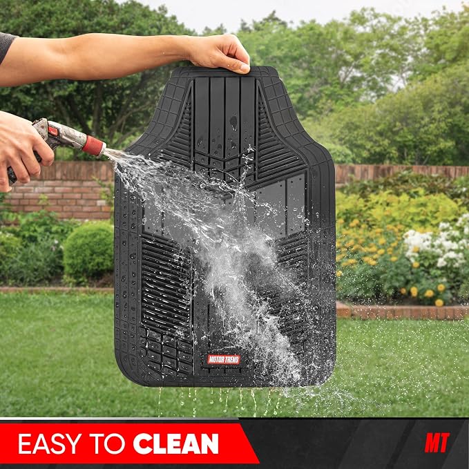 Motor Trend FlexTough Gray Floor Mats for Cars & Cargo Mat Full Set - All Weather Front & Rear Rubber Automotive Floor Mats & Cargo Liner for SUV, Car, & Van - Interior Trunk Mat & Floor Cover
