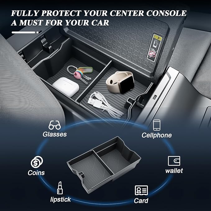 BIBIBO Double Layer for 2026 Toyota RAV4 Center Console Organizer 2026 RAV4 (LE, SE, XLE Premium,Woodland,XSE,Limited) Console Inser Tray Sliding ABS