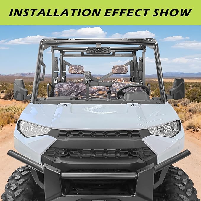 SHEJISI UTV Rear View Mirror Compatible with Can Am Defender HD10 HD9 HD8 HD7 HD5,Polaris Ranger 500 570 900 XP 1000 XP/Crew, No Drilling Modification, Easy Installation, Clear and Large Field of View