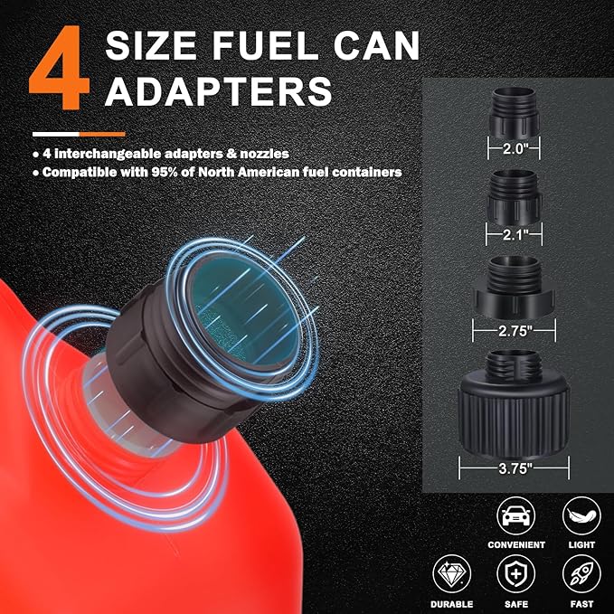 Gas Can Fuel Pump Portable - Gifts for Men, Fast 3.2 GPM Flow Rate, 51” Flexible Intake Hose, 4 Tank Adapter, for Gasoline, Kerosene, Diesel, Non-Potables grey plus