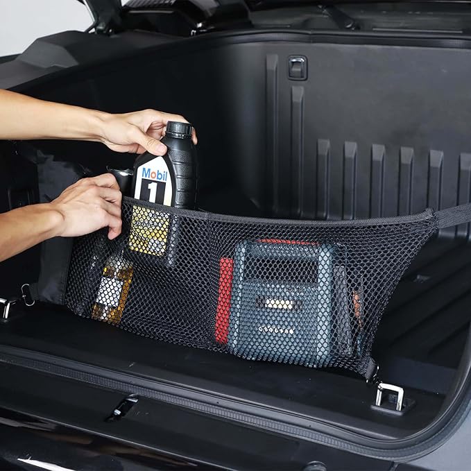 Front Trunk Storage Cargo Net for Hummer EV SUV Pickup Truck Accessories 2022-2024 2025 2026 Expandable Elastic Heavy Duty Trunk Storage Organizer Mesh with 4 Metal Carabiners(Envelope Style)