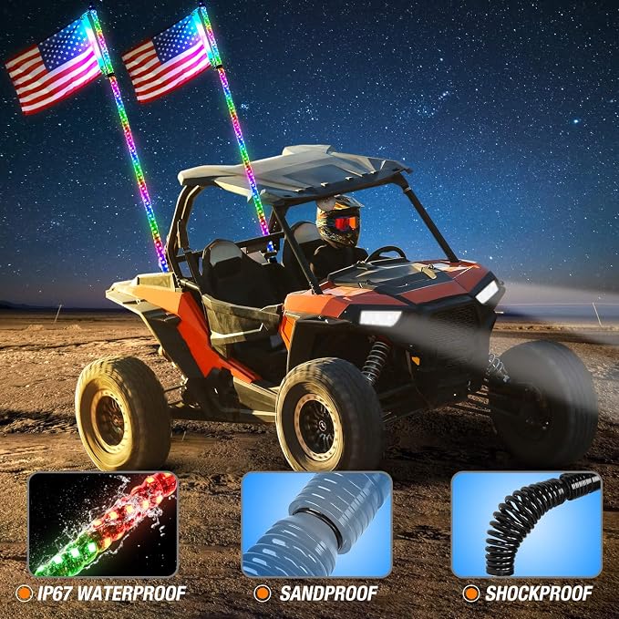 Nilight 2PCS 6FT Spiral RGB Led Whip Light with Spring Base Chasing Light RF Remote Control Lighted Antenna Whips for Can-Am ATV UTV RZR Polaris Dune Buggy Offroad Truck, 2 Years Warranty