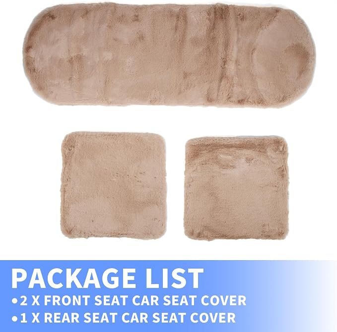 X AUTOHAUX Universal Car Seat Cover Set Car Seat Cushion for Front Rear Seat Shearling Wool Seat Mat Brown 1 Set