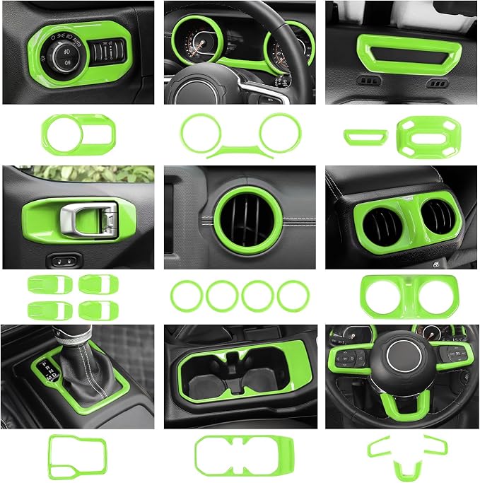 23PCS Full Set Interior Decor Trim Kits Fit for 2018-2023 Jeep Wrangler JL JLU & Gladiator JT 4Door Dashboard Cup Holder Headlight Switch Gear Shift Roof Speaker Map Light Inner Door Bowl Trim