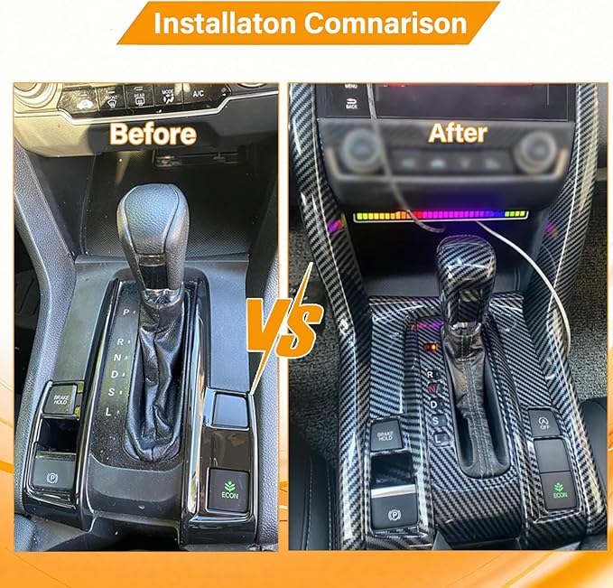 Center Console Automatic Gear Shift Panel Cover with Gear Shift Knob Cover Compatible with Honda Civic 10th Gen 2016-2021 Carbon Fiber Style Automotive Interior Accessories (5 Pcs)
