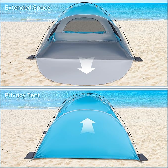 Night Cat Beach Tent Portable Camping Sun Shade Shelter for 2-4 Persons with UV Protection 3 Breathable Mesh Windows Extended Tent Floor Easy Set Up Outdoor