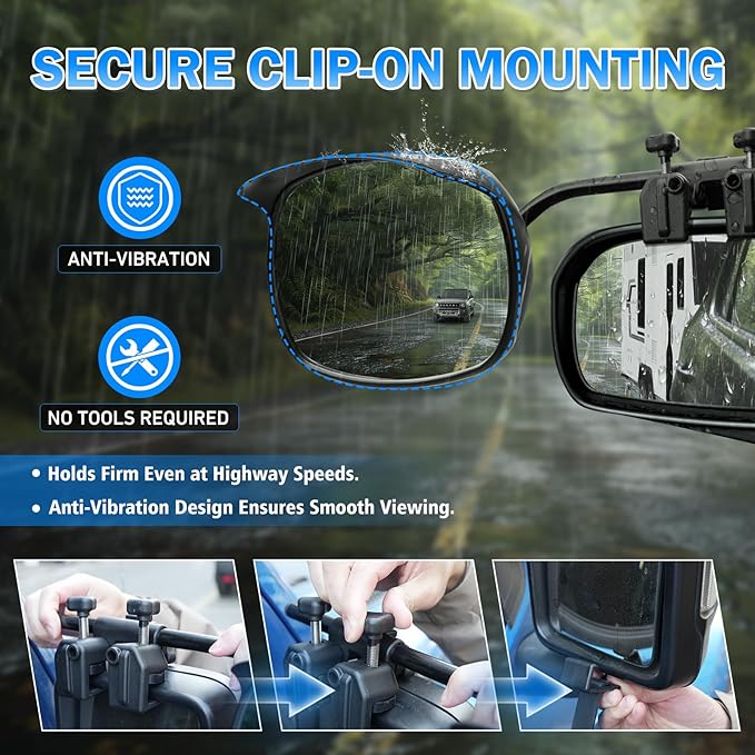 Mirror Extenders for Towing with Rain Visor, Adjustable Clip On Tow Mirrors, Universal Side Mirror Extensions for Car Truck Trailer RV SUV, Waterproof Rearview Towing Mirror Extensions, 2 PCS