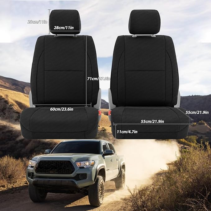 Bench Seat Covers for Toyota Tacoma 2016 2017 2018 2019 2020 2021 2022 2023 Heavy Duty Cloth Protector Interior Accessories,with Non-Folding Passenger Seat, Black（Front）
