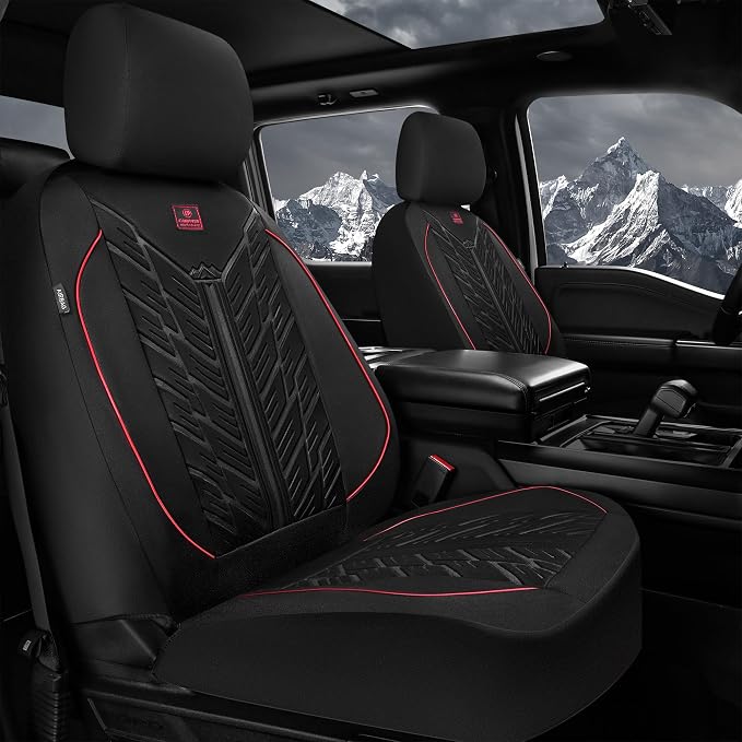 CAR PASS Waterproof Front Car Seat Covers,3D Tire Pattern Neoprene Seat Covers,Heavy Duty Rubber Floor Mats 3-Piece, Universal MXL Size Trim-to-Fit Automotive Floor Mats for Truck Van SUV